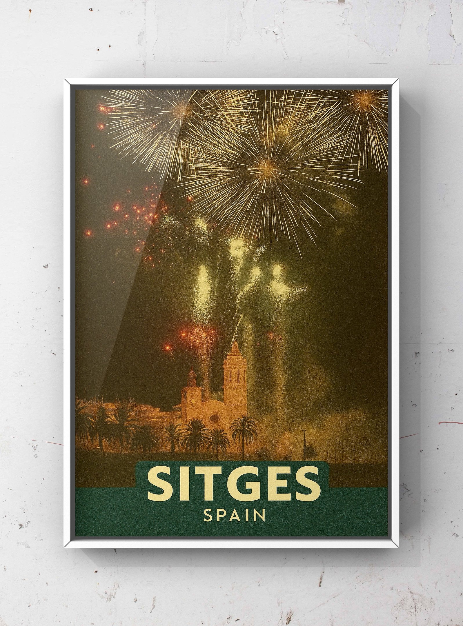 Colorful Fireworks Over Sitges Cathedral Festa Major de Sitges Poster