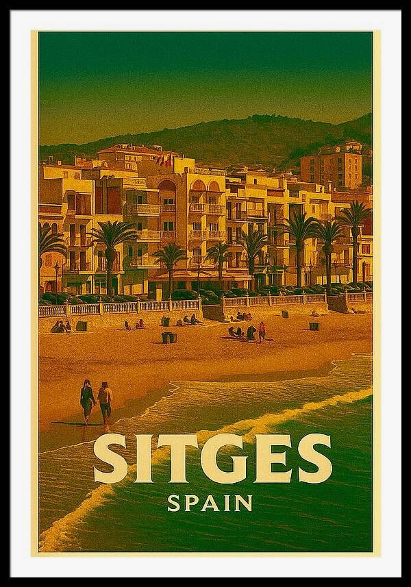 Vintage Sitges San Sebastián Beach Poster | Travel Art Print
