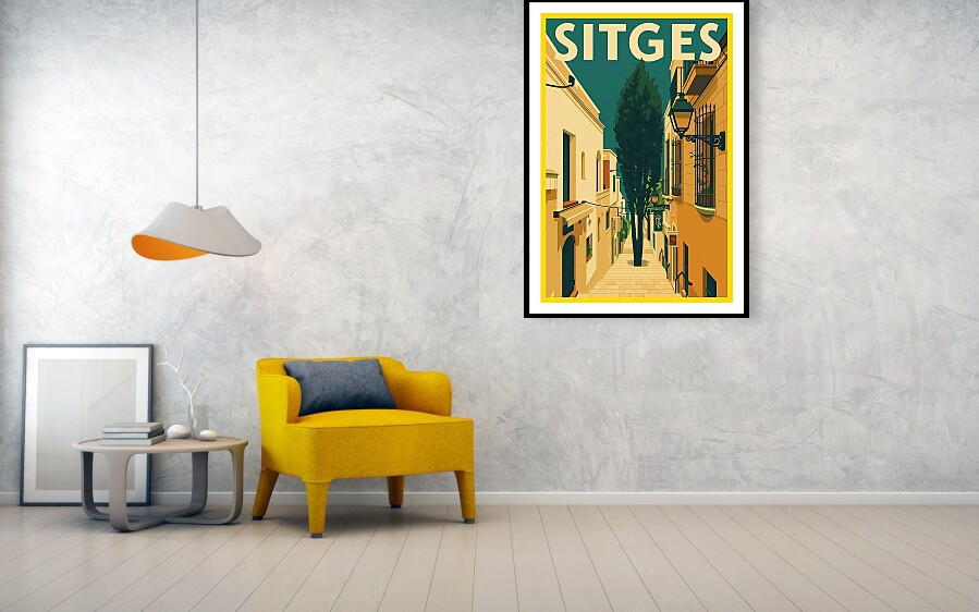 Vintage Travel Poster of Sitges, Spain - A Narrow Street Framed Print