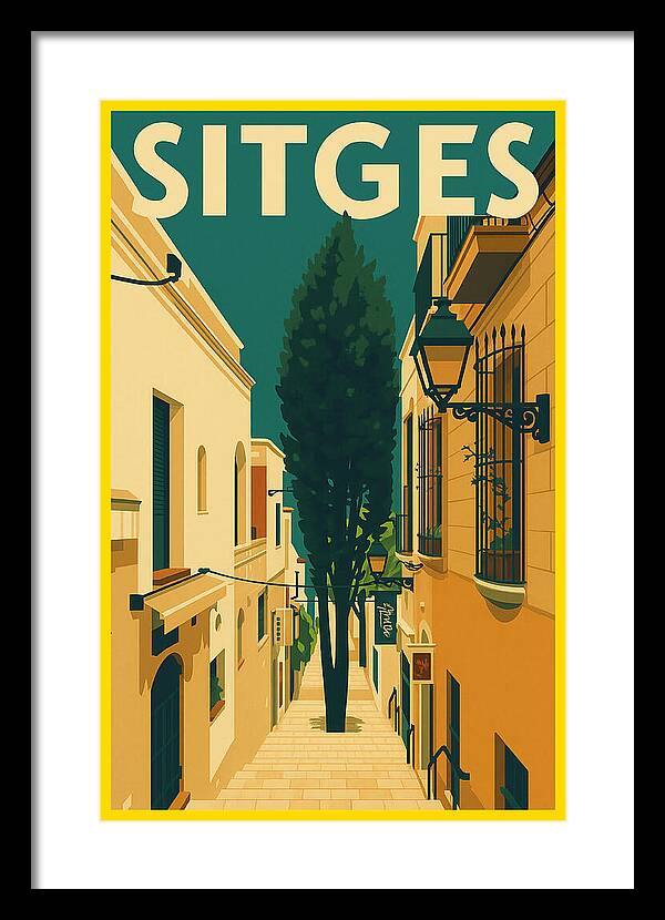 Vintage Travel Poster of Sitges, Spain - A Narrow Street Framed Print