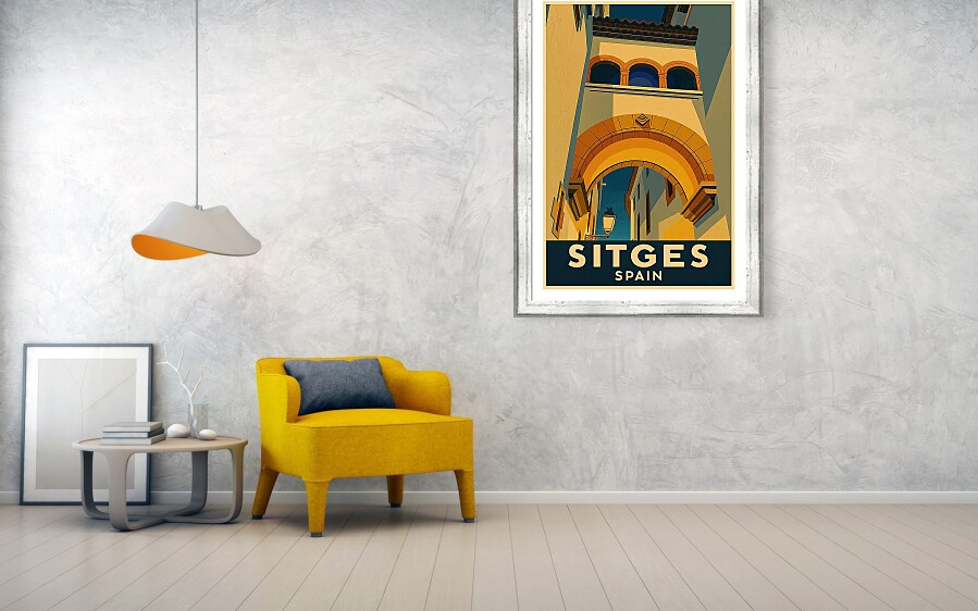 Vintage Travel Poster of Sitges, Spain - Archway and Historic Street Framed Print