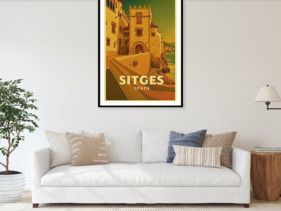 Vintage Travel Poster: Sitges, Spain – Seaside View of Maricel Palace