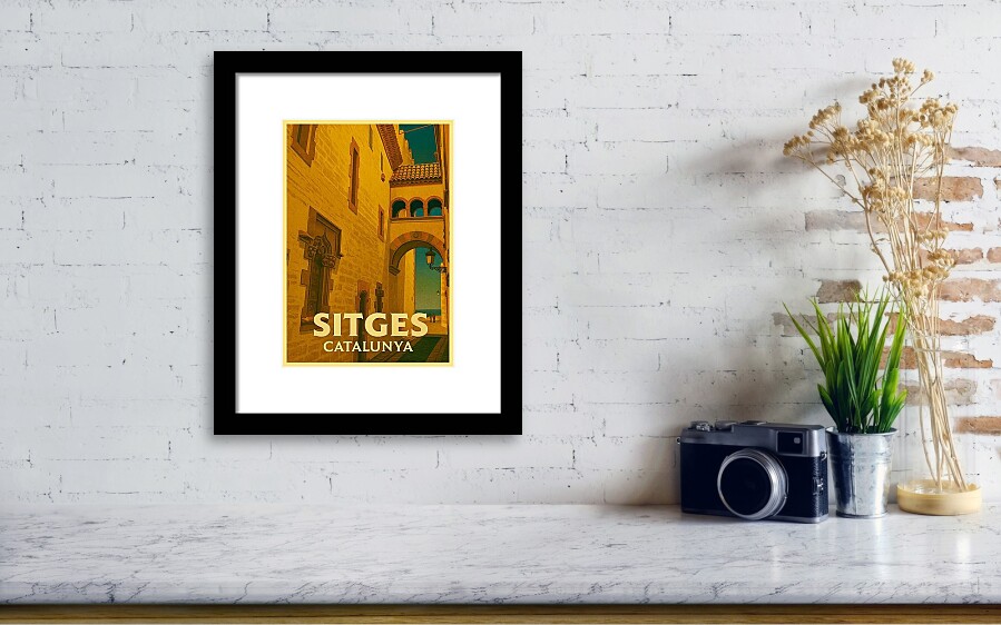 Sitges, Catalonia in Spain Vintage Poster Art Print - Archway to the Sea framed print by Sitges Posters