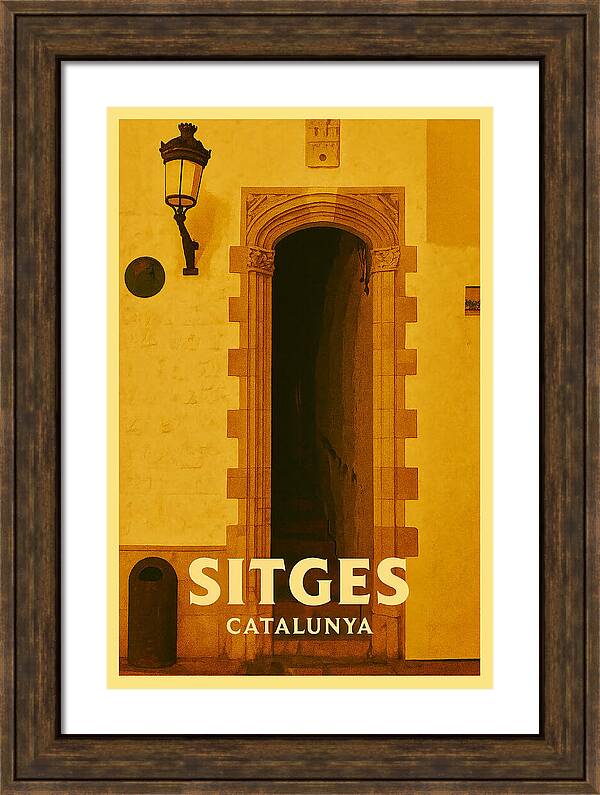 Poster from Sitges, Catalonia in Spain Vintage Poster - Gothic Stone Archway and Lantern Framed
