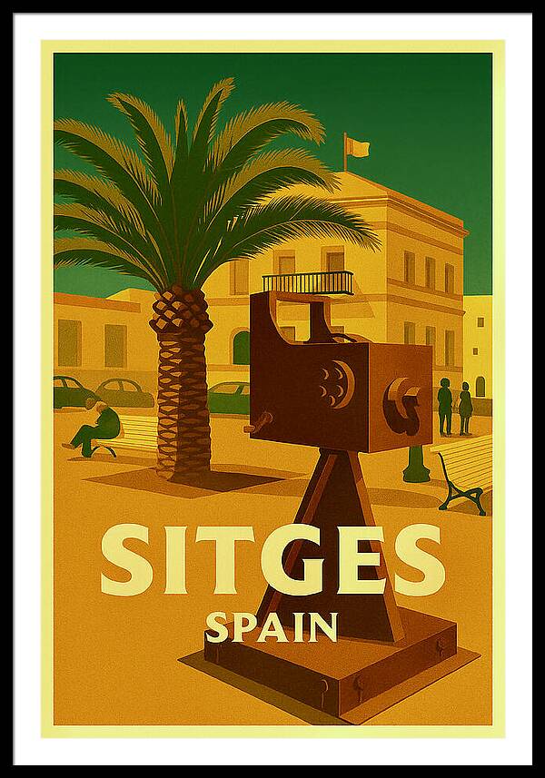 Vintage Sitges Poster Film Festival Camera Sculpture Cinema Art Print Framed Print