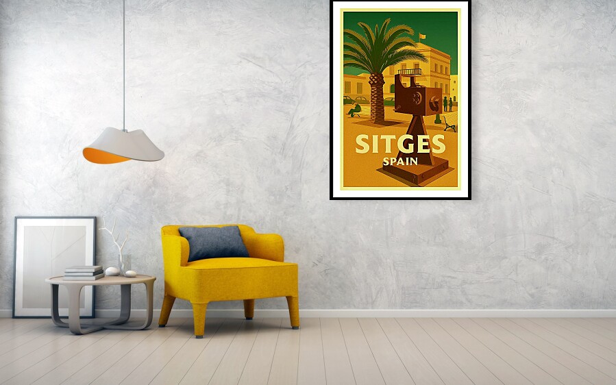 Vintage Sitges Poster Film Festival Camera Sculpture Cinema Art Print Framed Print