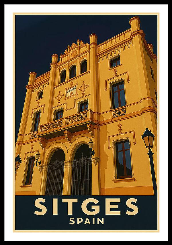 Vintage Travel Poster of Sitges - Historic Catalan Modernist Building Framed Print