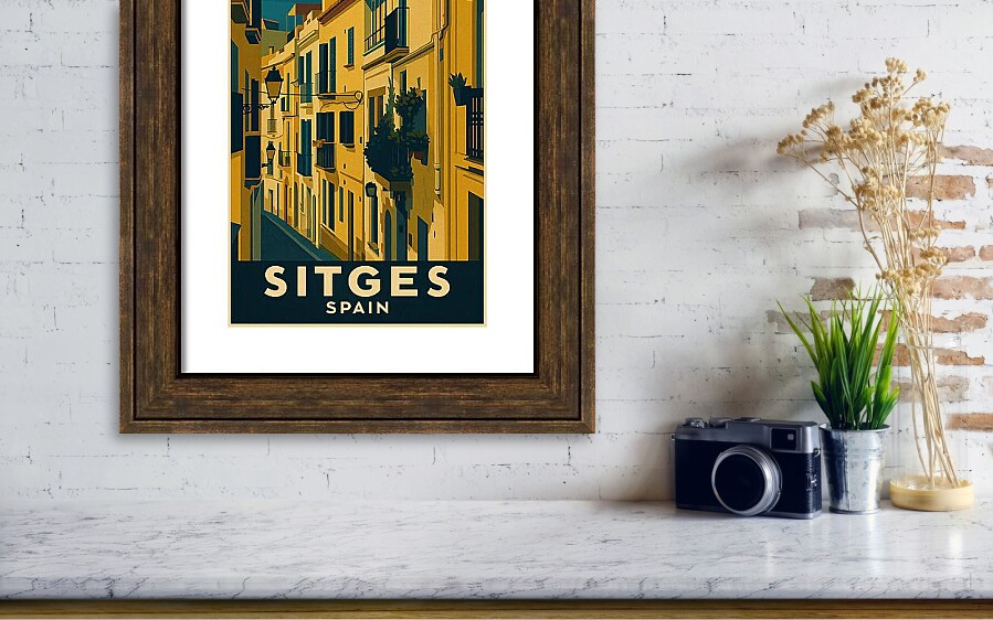 Vintage Travel Poster of Sitges, Spain - Narrow Alley and Balconies Framed Print
