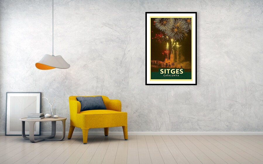 Maximum Impact: The Intense Firework Spectacle of Sitges in New Vintage Poster Art
