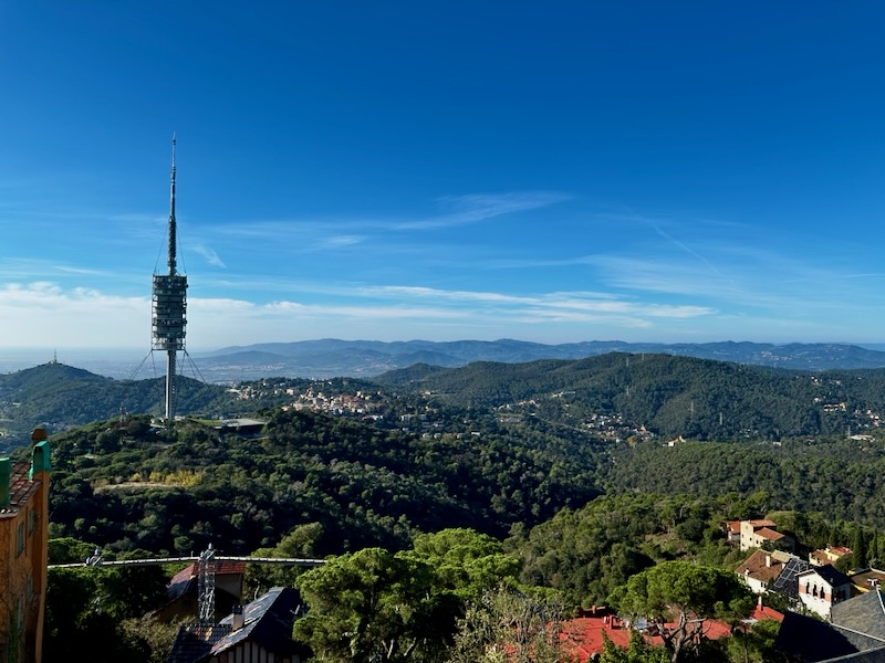 Panoramic view of Barcelona and the Mediterranean Sea from the Catalan mountains.